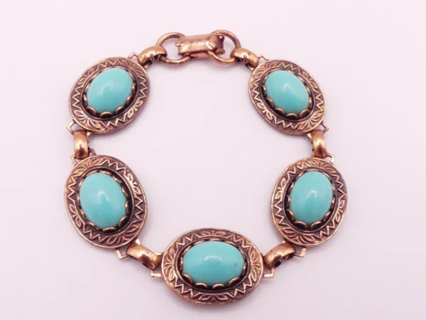 Solid Copper And Faux Turquoise Bracelet