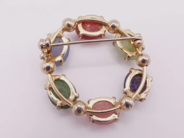 Multi Semi Precious Gemstone Carved Scarab Brooch - Image 2