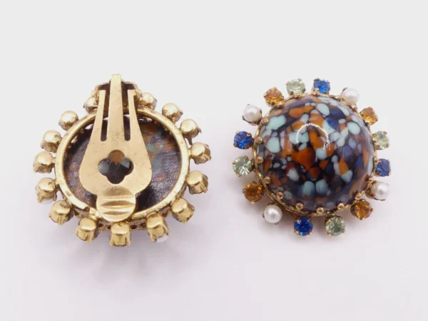 Poured Glass, Crystal And Faux Pearl Clip On Earrings - Image 2