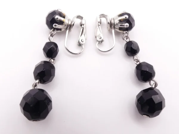 Faceted Jet Glass Clip On Earrings - Image 2