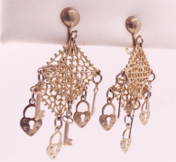 Vintage Lock And Key Screw Back Earrings