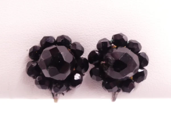 Faceted Jet Glass Clip On Earrings