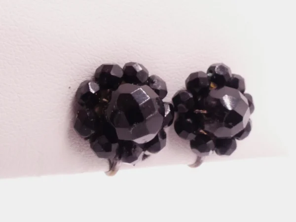 Faceted Jet Glass Clip On Earrings - Image 2