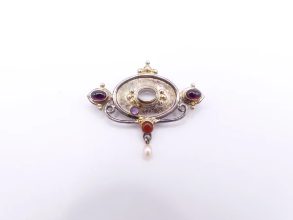 Semi-Precious Gemstone Sterling Brooch