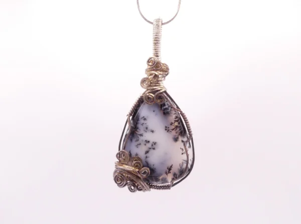 White Agate Sterling Silver Wire Wrapped Necklace