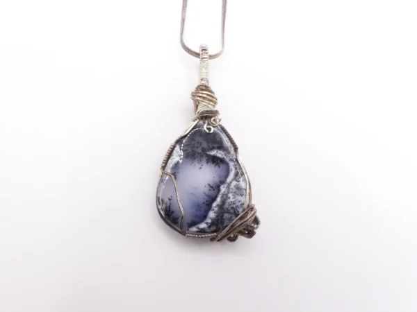 White Agate Sterling Silver Wire Wrapped Necklace - Image 2