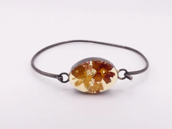 Dried Flowers In Resin Sterling Bracelet