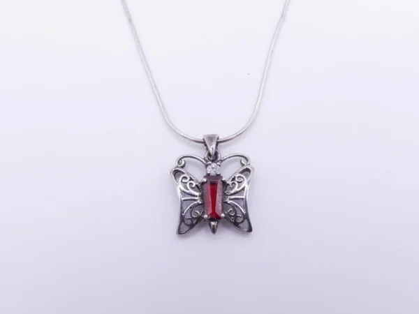 Adjustable Garnet Butterfly Sterling Necklace