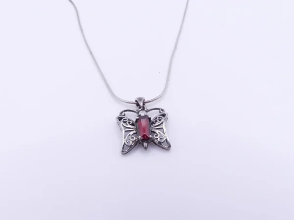 Adjustable Garnet Butterfly Sterling Necklace - Image 2