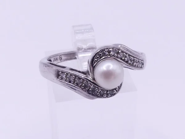 Pearl And CZ Sterling Ring